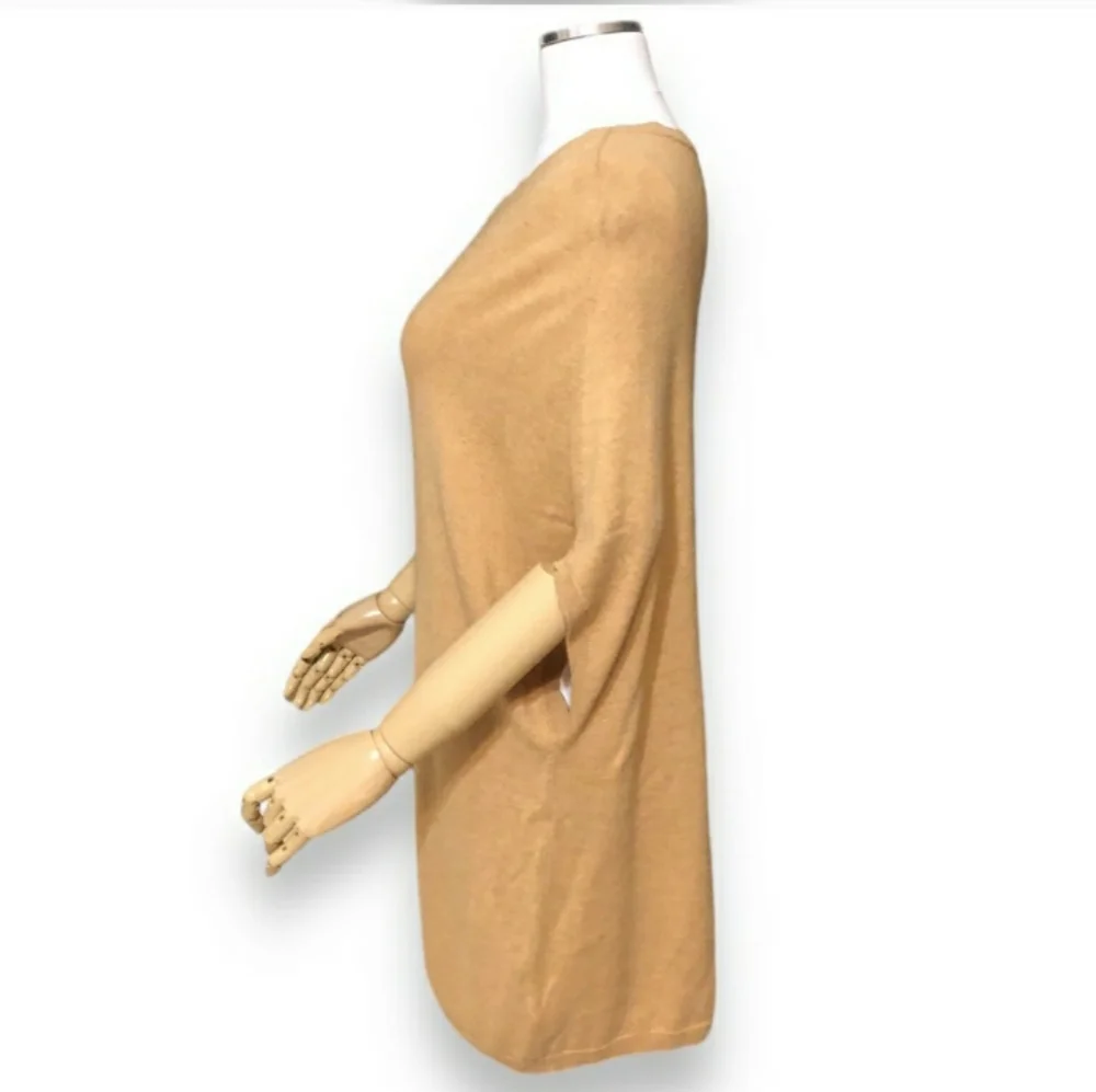 HALSTON Tan Cashmere Blend Dropped Shoulder Tunic Sweater